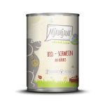 Latas de comida húmeda para perros de cerdo bio con calabaza, tamaño 400gr de la marca Mjamjam