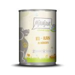 Lata de comida húmeda para perros de pollo con zanahoria todo bio, de la marca Mjamjam