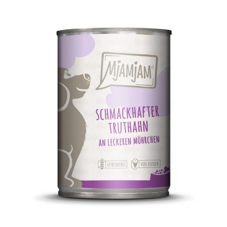 Lata de comida humeda para perros de pavo con zanahoria de la marca Mjamjam